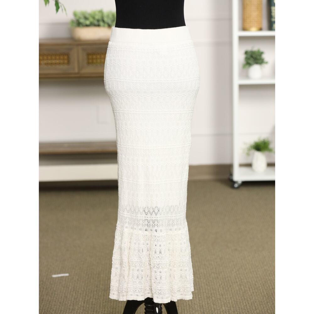 House of Harlow 1960 Ivory Crochet Knit Maxi Skirt Tiered Boho Resort Festival M - Picture 4 of 15